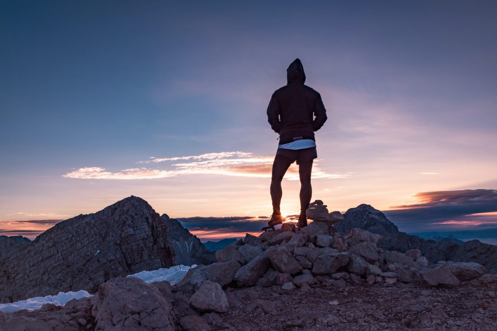 Hiking on top of a mountain