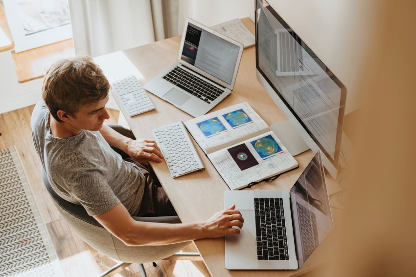 Sitting at a desk